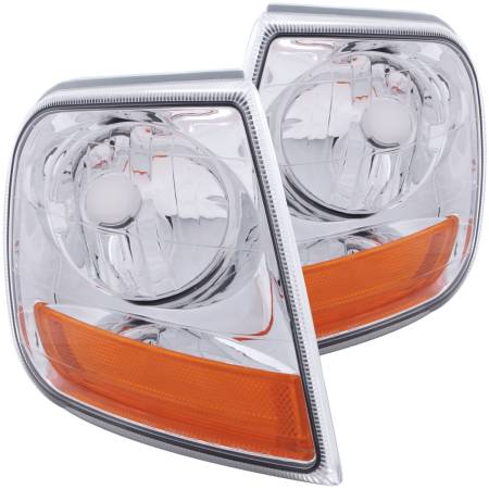 ANZO Headlights, Tail Lights and More  - ANZO Corner Lights 1997-2003 Ford F-150 HARLEY - DAVIDSON Style Corner Lights Chrome w/ Amber Rflct