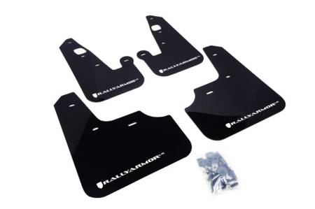 Rally Armor - Rally Armor 2007+ Mitsubishi Lancer (doesn't fit Sportback) UR Black Mud Flap w/ White Logo