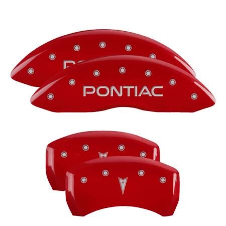 MGP Caliper Covers - MGP Caliper Covers Red finish, Silver Pontiac / Arrow Logo for 1998-2002 Pontiac Firebird