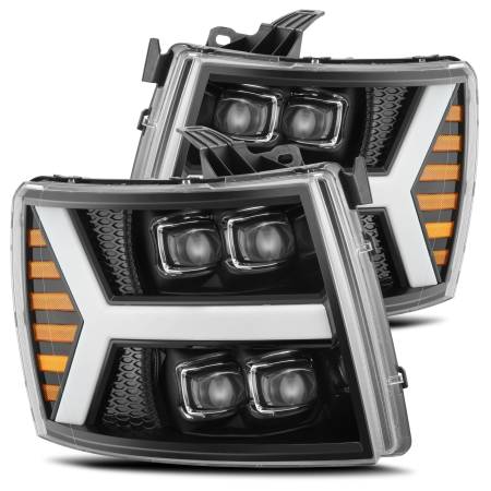 AlphaRex - AlphaRex 07-13 Chevy 1500HD NOVA LED Proj Headlights Plank Style Gloss Blk w/Activ Light/Seq Signal