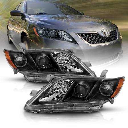 ANZO Headlights, Tail Lights and More  - ANZO 2007-2009 Toyota Camry Projector Headlight Black Amber