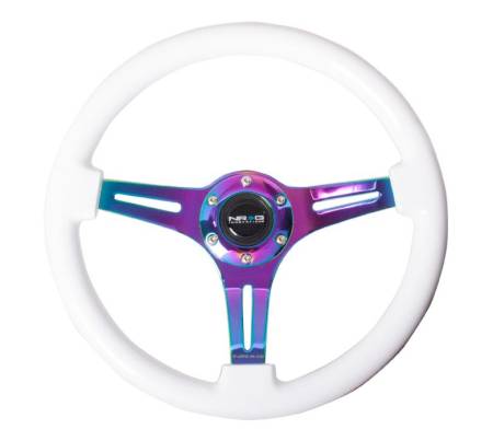 NRG Innovations - NRG Innovations Classic Wood Grain Steering Wheel (350mm) White Paint Grip w/Neochrome 3-Spoke Center