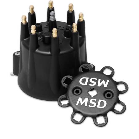 MSD Ignition - MSD Distributor Cap, MSD Style, Black Chevy V8, HEI, Retainer