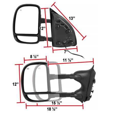 Spec'D Tuning Products - Spec-D 1999-2007 Ford F-250/F-350/F-450/F-550 Excursion Power Adjustable, Heated, & Manual Extendable Towing Mirrors w/ Amber Lens LED Turn Signal Lights