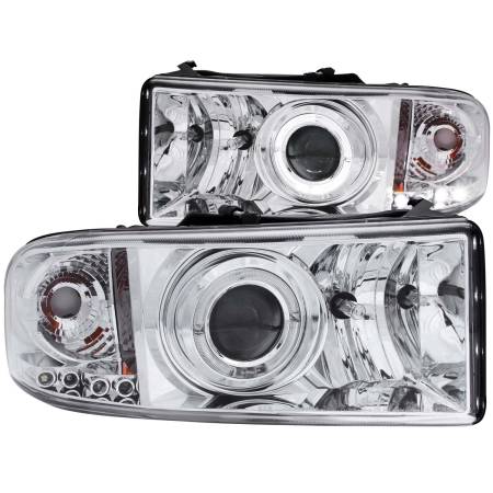 ANZO Headlights, Tail Lights and More  - ANZO 1994-2001 Dodge Ram Projector Headlights w/ Halo Chrome