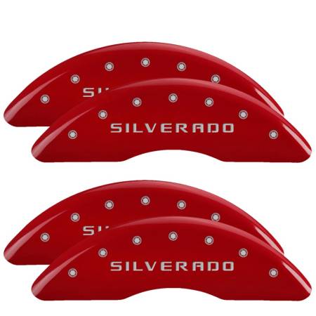 MGP Caliper Covers - MGP Caliper Covers Red finish, Silver Silverado for 2011-2018 Chevrolet Silverado 2500 HD / 2011-2019 Chevrolet Silverado 3500 HD