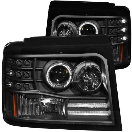 ANZO Headlights, Tail Lights and More  - ANZO 1992-1996 Ford F-150 Projector Headlights w/ Halo Black w/ Side Markers and Parking Lights