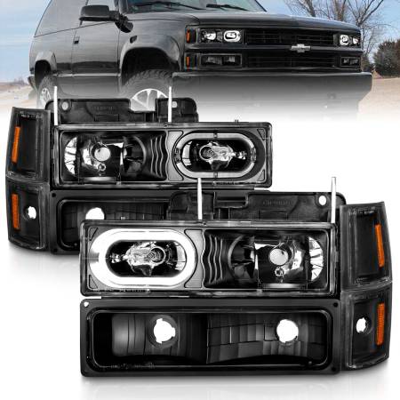 ANZO Headlights, Tail Lights and More  - ANZO 88-98 Chevrolet C1500 Crystal Headlights Black Housing w/ Signal and Side Marker Lights