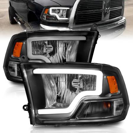 ANZO Headlights, Tail Lights and More  - ANZO 2009-2018 Dodge Ram 1500 Crystal Headlights w/ Light Bar Black Housing