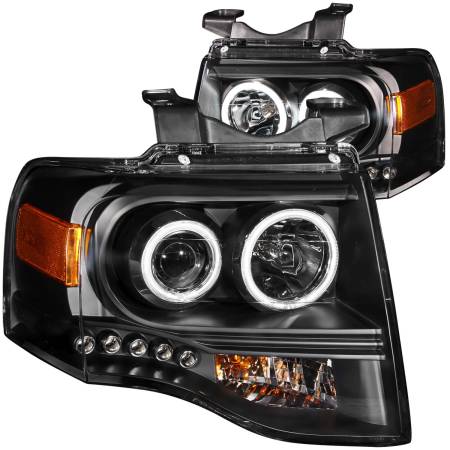 ANZO Headlights, Tail Lights and More  - ANZO 2007-2014 Ford Expedition Projector Headlights w/ Halo Black