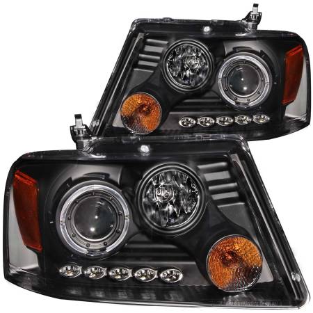 ANZO Headlights, Tail Lights and More  - ANZO 2004-2008 Ford F-150 Projector Headlights w/ Halo and LED Black G2