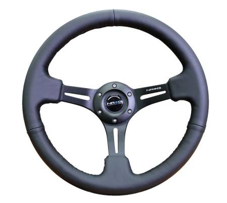 NRG Innovations - NRG Innovations Reinforced Steering Wheel (350mm / 3in. Deep) Black Leather w/ Black Stitching