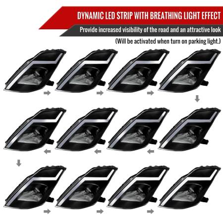 Spec'D Tuning Products - Spec-D 2003-2005 Nissan 350Z Switchback Sequential Turn Signal Animated LED Bar Projector Headlights (Matte Black Housing/Clear Lens)