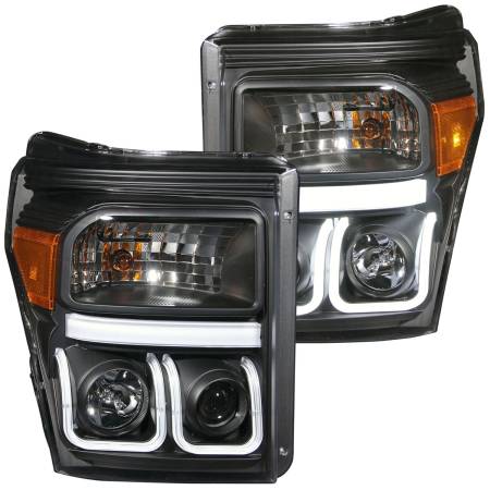 ANZO Headlights, Tail Lights and More  - ANZO 2011-2015 Ford F-250 Projector Headlights w/ U-Bar Black