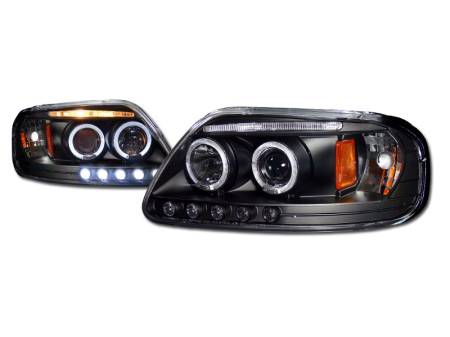 I3 Enterprise - I3 97-03 Ford F150 / 97-02Expedition Halo Projector Headlights W/Led W/Amber (Jdm Black)