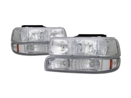 I3 Enterprise - I3 99-02 Chevy Silverado / 00-05 Suburban/Tahoe Crystal Headlights W/Amber W/Bumper 4Pc Set (Chrome)