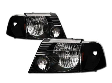 I3 Enterprise - I3 2002-2004 Ford Explorer Crystal Headlights W/Corner W/Amber 4Pc Set -Black