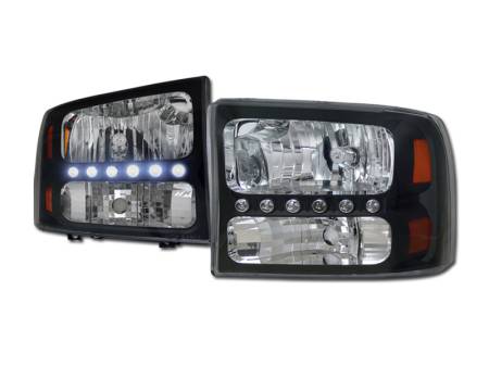 I3 Enterprise - I3 99-04 Ford F250 / 00-03 Excursion Crystal Headlights W/Led W/Amber 1Pc (Jdm Black)