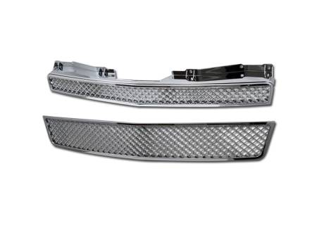 I3 Enterprise - I3 07-12 Chevy Tahoe/Avalanche/Suburban 2Pcs Bentley Style Abs Mesh Grille Upper+Cross Basement+Lower (Chrome)