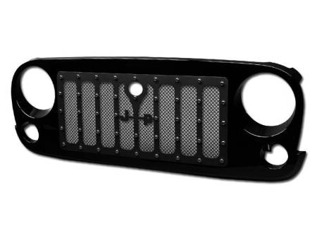 I3 Enterprise - I3 2007-2016 Jeep Wrangler Jk - Stud Black Wire Mesh Grille - W/Abs Shell W/Abs Chrome Rivet - Black