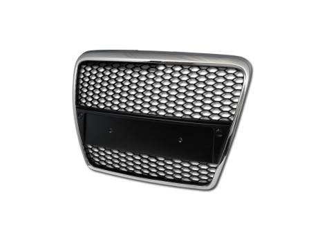 I3 Enterprise - I3 05-07 Audi A6 Rs Style Honeycomb Mesh Front Grill W/Logo Base (Chrome/Black)