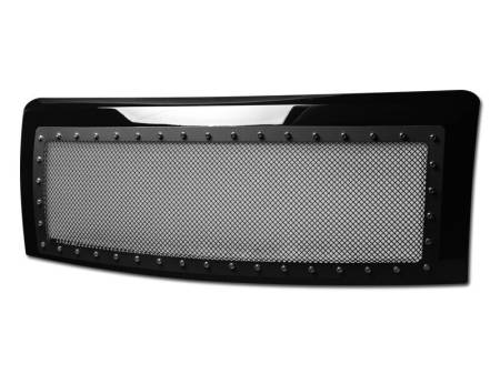 I3 Enterprise - I3 2009-2015 Ford F150 - Stud Black Wire Mesh Grille W/Abs Shell W/Abs Chrome Rivet - Black