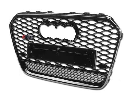 I3 Enterprise - I3 13-15 Audi A6 Rs Style Honeycomb Front Grill W/Emblem Base (Black W/Chrome Trim)