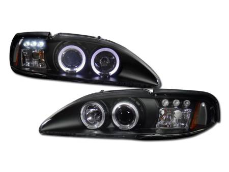 I3 Enterprise - I3 94-98 Ford Mustang Halo Projector Headlights W/Led W/Amber (Jdm Black)