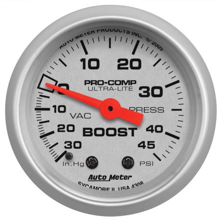 AutoMeter - AutoMeter Ultra-Lite 52mm 30 IN HG/45 PSI Mechanical Boost/Vacuum Gauge