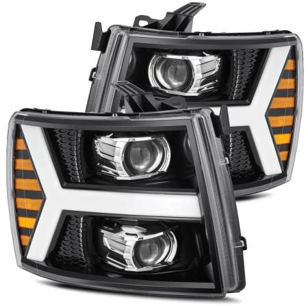 AlphaRex - AlphaRex 07-13 Chevy 1500HD PRO-Series Proj Headlight Plank Style Gloss Blk w/Activ Light/Seq Signal