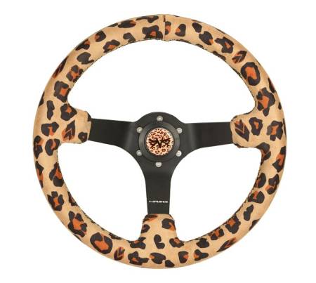 NRG Innovations - NRG Innovations Reinforced Steering Wheel (350mm/3in. Deep) SAVAGE Brown Leopard w/ Matte Blk Spokes