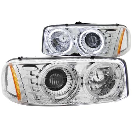 ANZO Headlights, Tail Lights and More  - ANZO 1999-2006 Gmc Sierra 1500 Projector Headlights w/ Halo Chrome
