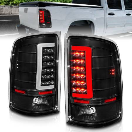 ANZO Headlights, Tail Lights and More  - ANZO 2007-2013 GMC Sierra LED Tail Lights w/ Light Bar Black Housing Clear Lens
