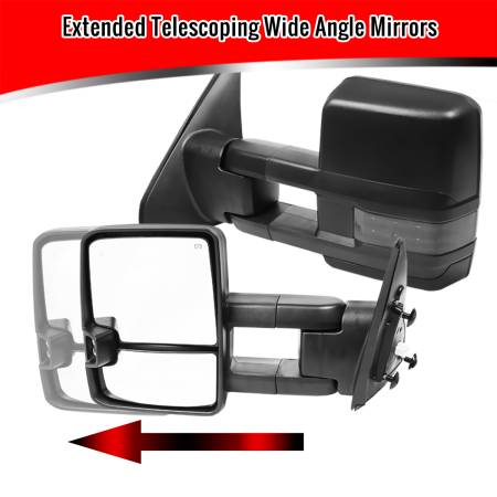 Spec'D Tuning Products - Spec-D 2007-2017 Toyota Tundra/ 2008-2017 Sequoia Power Heated BSM Manual Extendable Towing Mirrors w/ Smoke Lens LED Turn Signal & Clearance Lights
