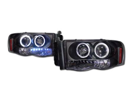 I3 Enterprise - I3 02-05 Dodge Ram Twin Halo Projector Headlight W/Led W/Amber (Jdm Black)