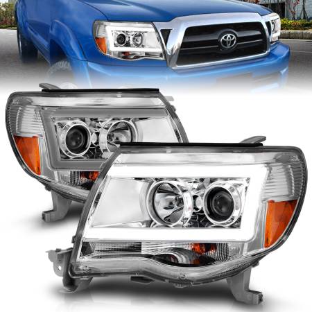 ANZO Headlights, Tail Lights and More  - ANZO 2005-2011 Toyota Tacoma Projector Headlights w/ Light Bar Chrome Housing