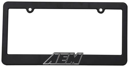 AEM Induction - AEM License Plate Frame - Black w/ White Lettering