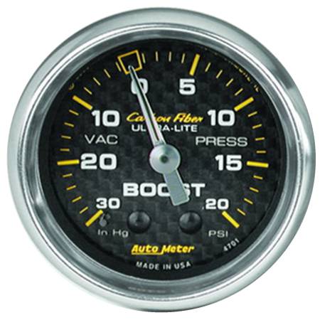 AutoMeter - AutoMeter Carbon Fiber 52mm 20 PSI Mechanical Boost Gauge