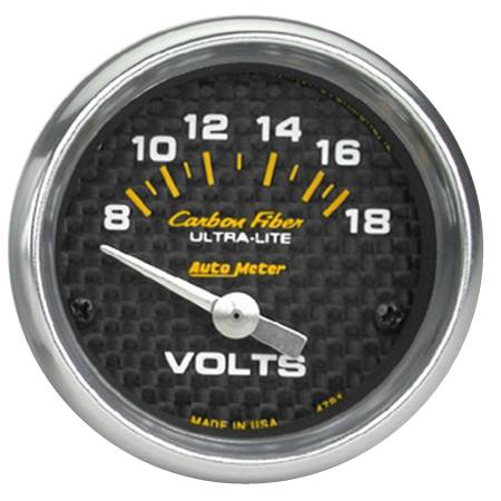 AutoMeter - AutoMeter Carbon Fiber 52mm 8-18 Volt Electronic Volt meter