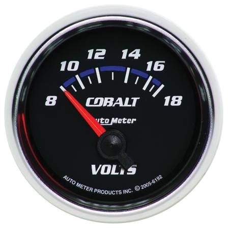 AutoMeter - AutoMeter Cobalt 52mm 8-18 Volts Short Sweep Electric Voltmeter Gauge
