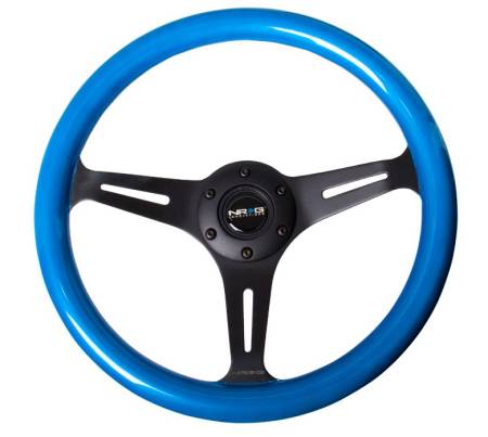 NRG Innovations - NRG Innovations Classic Wood Grain Steering Wheel (350mm) Blue Pearl/Flake Paint w/Black 3-Spoke Center