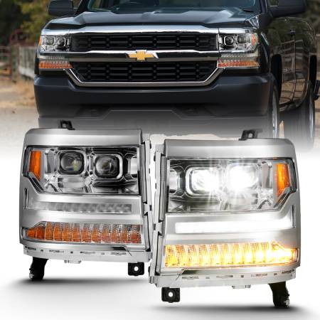ANZO Headlights, Tail Lights and More  - ANZO 16-18 Chevrolet Silverado 1500 LED Projector Headlights w/Plank Style Switchback Chrome w/Amber