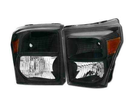 I3 Enterprise - I3 11-Up Ford F250 King Ranch,Lariat,Xl & Xlt 13-Up Platinum Crystal Headlights W/Amber W/O Bulbs (Black)