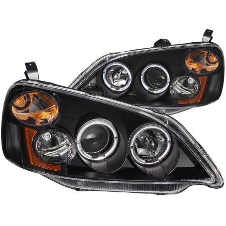 ANZO Headlights, Tail Lights and More  - ANZO 2001-2003 Honda Civic Projector Headlights w/ Halo Black