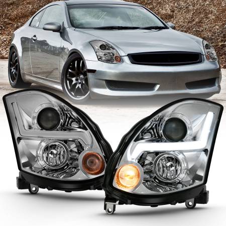 ANZO Headlights, Tail Lights and More  - ANZO 2003-2007 Infiniti G35 Projector Headlight Plank Style Chrome (HID Compatible, No HID Kit )