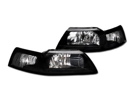 I3 Enterprise - I3 1999-2004 Ford Mustang Crystal Headlights W/O Light Bulbs W/O Amber - Black