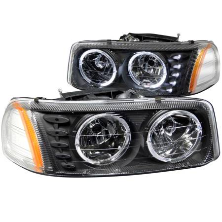 ANZO Headlights, Tail Lights and More  - ANZO 1999-2006 Gmc Sierra 1500 Crystal Headlights w/ Halo and LED Black