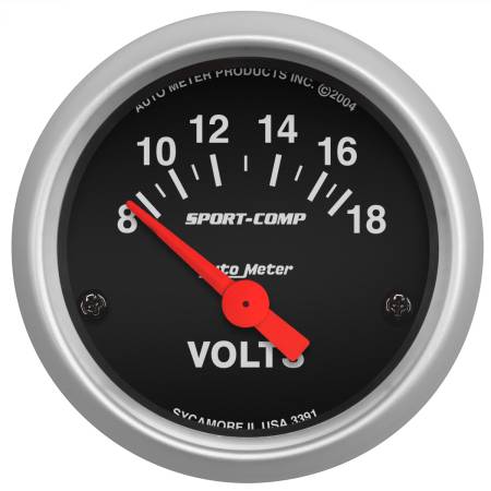 AutoMeter - AutoMeter Sport-Comp 52mm 8-18 Volt Electronic Voltmeter Gauge