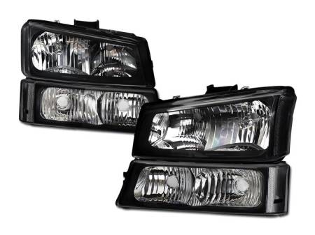 I3 Enterprise - I3 2003-2006 Chevy Silverado - Crystal Headlight 4Pcs Set W/O Bulbs W/Bumper - Black