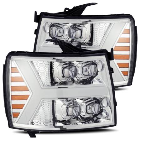AlphaRex - AlphaRex 07-13 Chevy 1500HD NOVA LED Proj Headlights Plank Style Chrm w/Activ Light/Seq Signal
